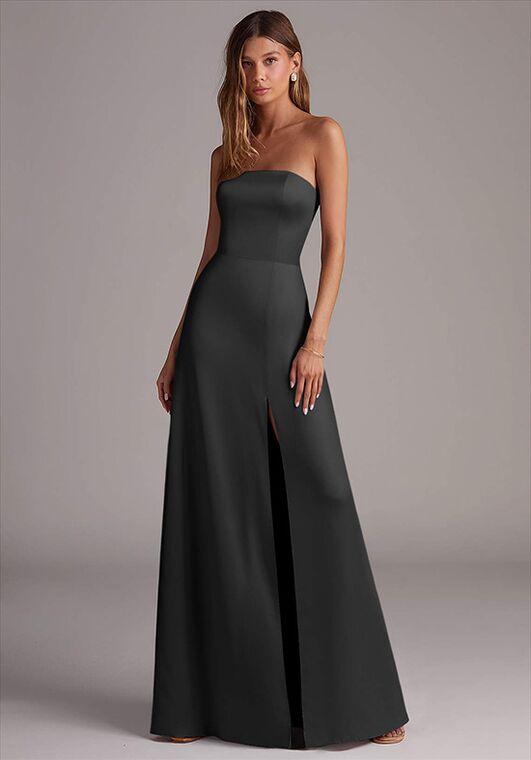 Azazie Azazie Wren Stretch Satin in Black Bridesmaid Dress