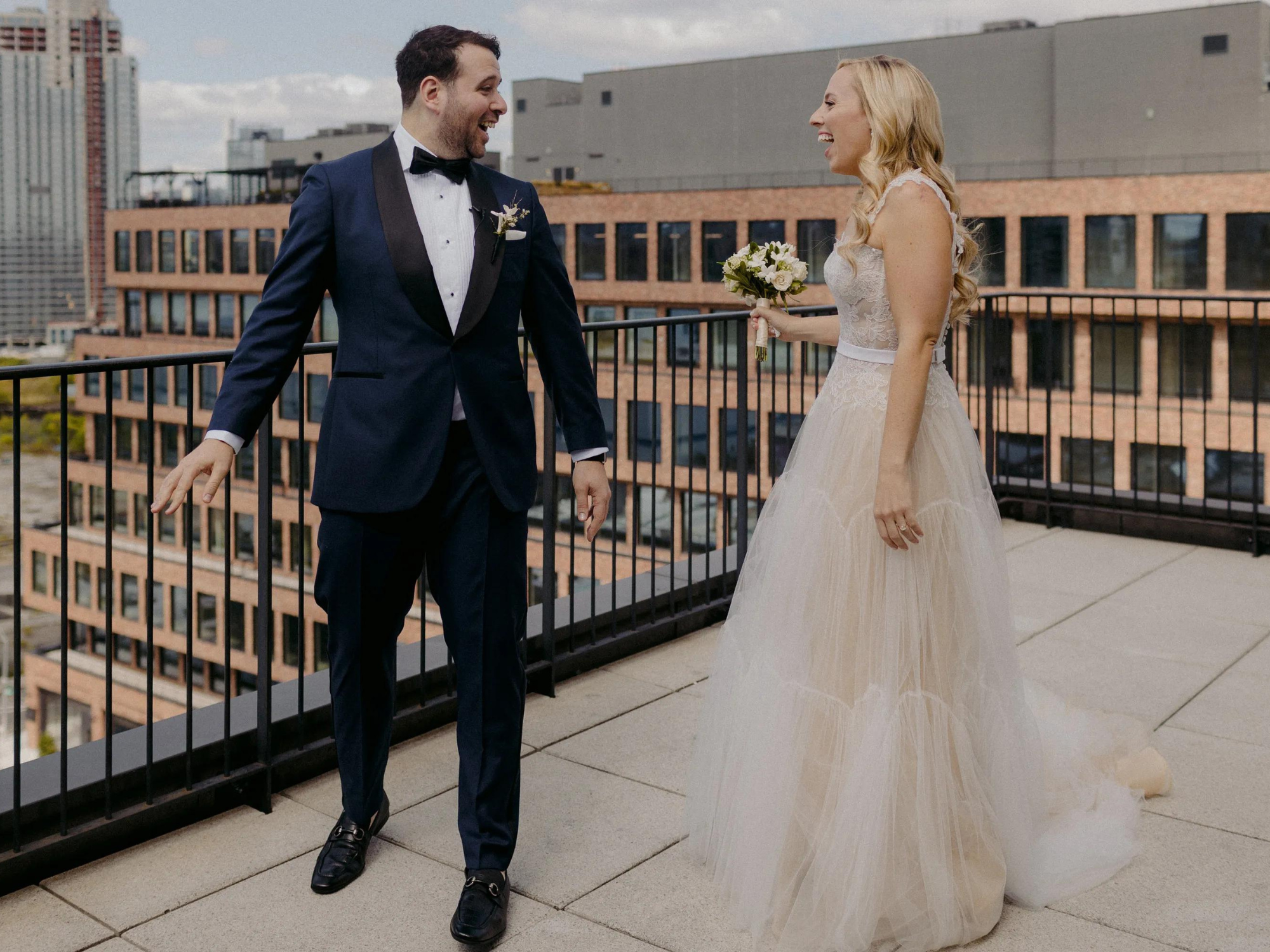 Bride and Groom Surprising Each Other at First Look