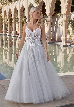 Sparkle Tulle Ball Gown with Sheer Bodice and Basque Waist