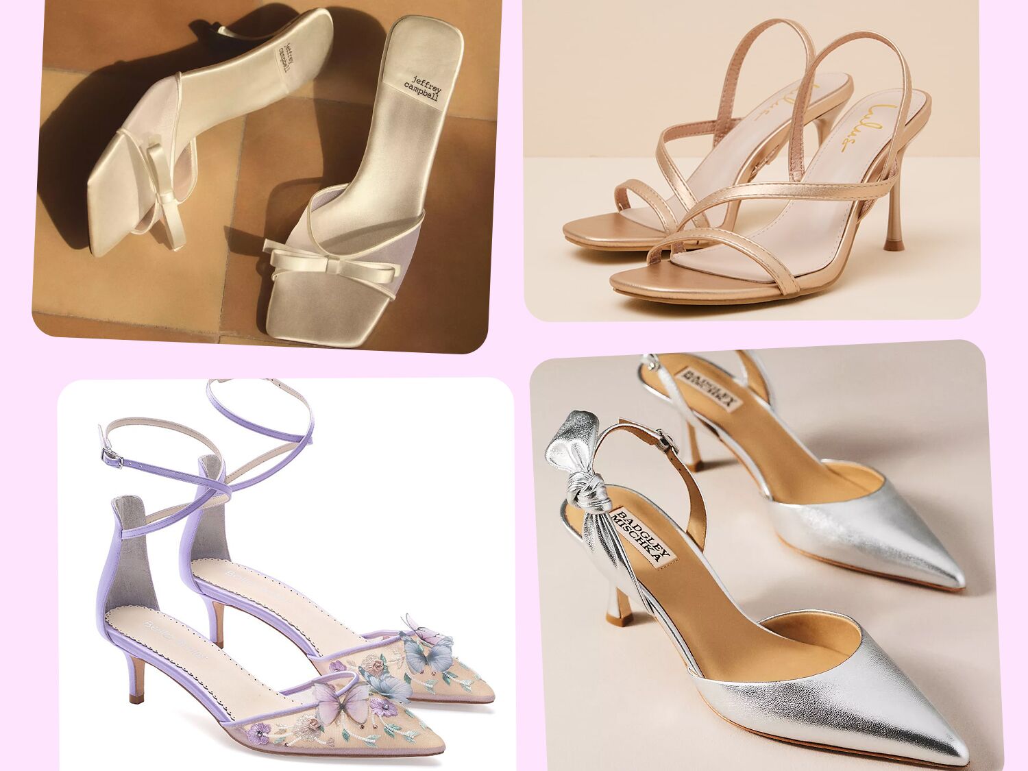 Four different styles of bridesmaid shoe