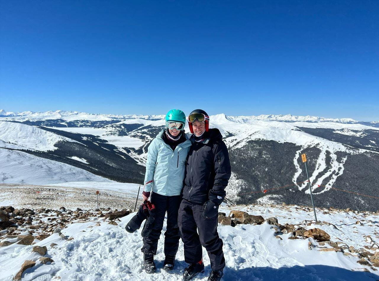 The couple hikes to the tallest point of Breckenridge to hit the back bowls....later in the day Erin wonders how she's not engaged after skiing a secluded bowl with gorgeous views together