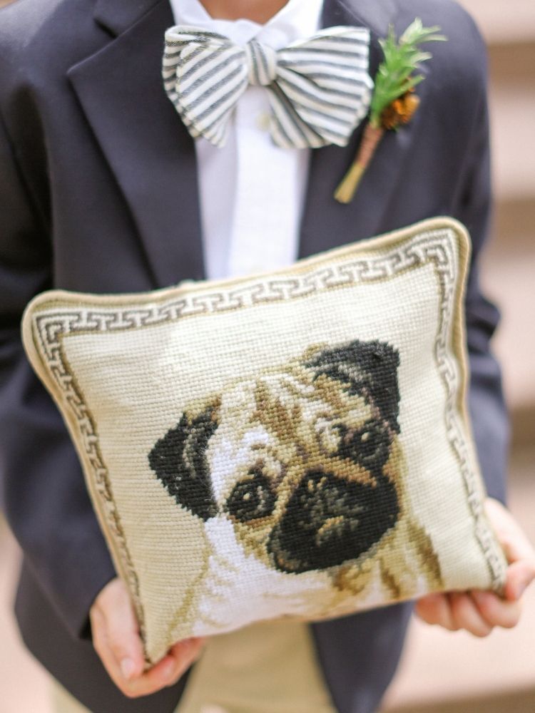 pug needle point ring pillow