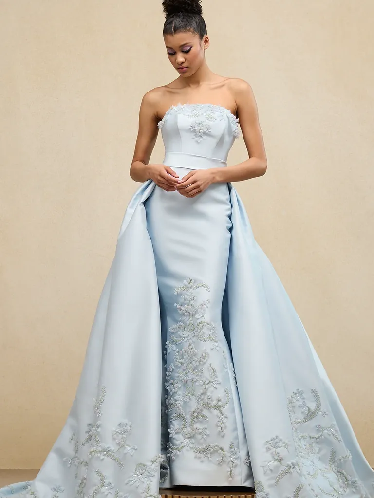 Strapless pastel blue 2024 wedding dress