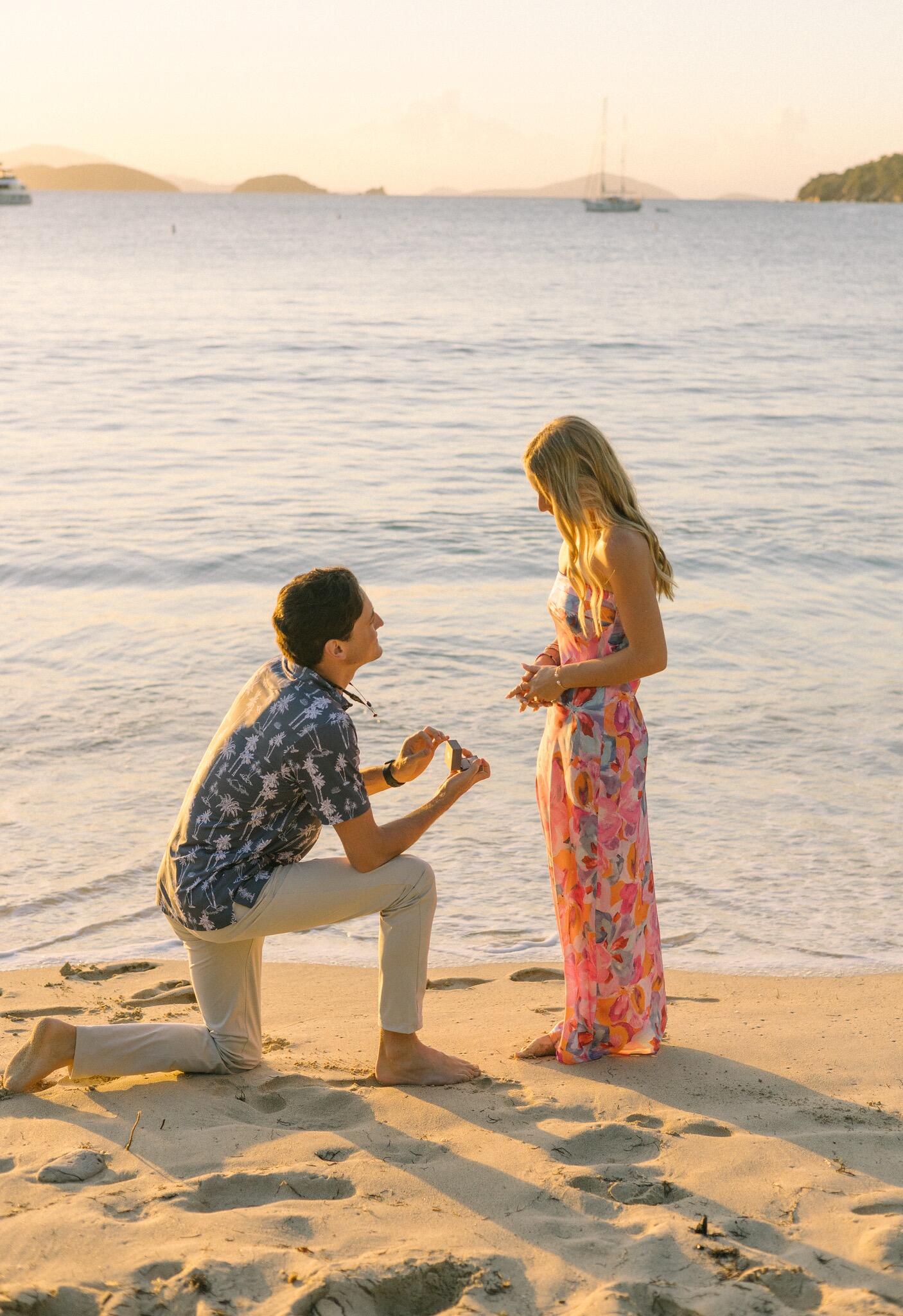 The PROPOSAL in Saint John, USVI! Jake was so intentional in finding the perfect spot to propose. Every night while visiting, the two go on a "date" to watch the sunset. The beach he proposed at, is the only beach on island with a direct view of the sunset. 