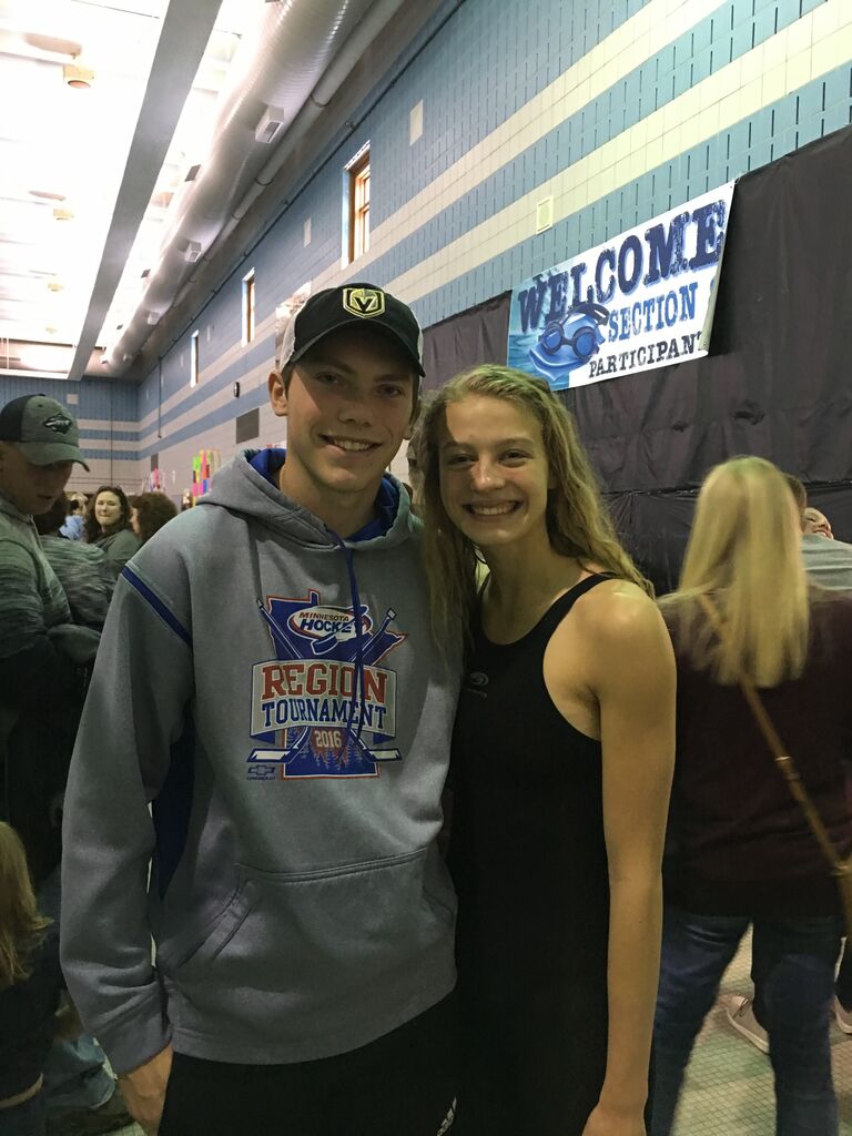 Brock went to every swim meet he could make it to throughout high school and college. He became quite the swim expert (from the stands)! This was  after my senior section swim meet.