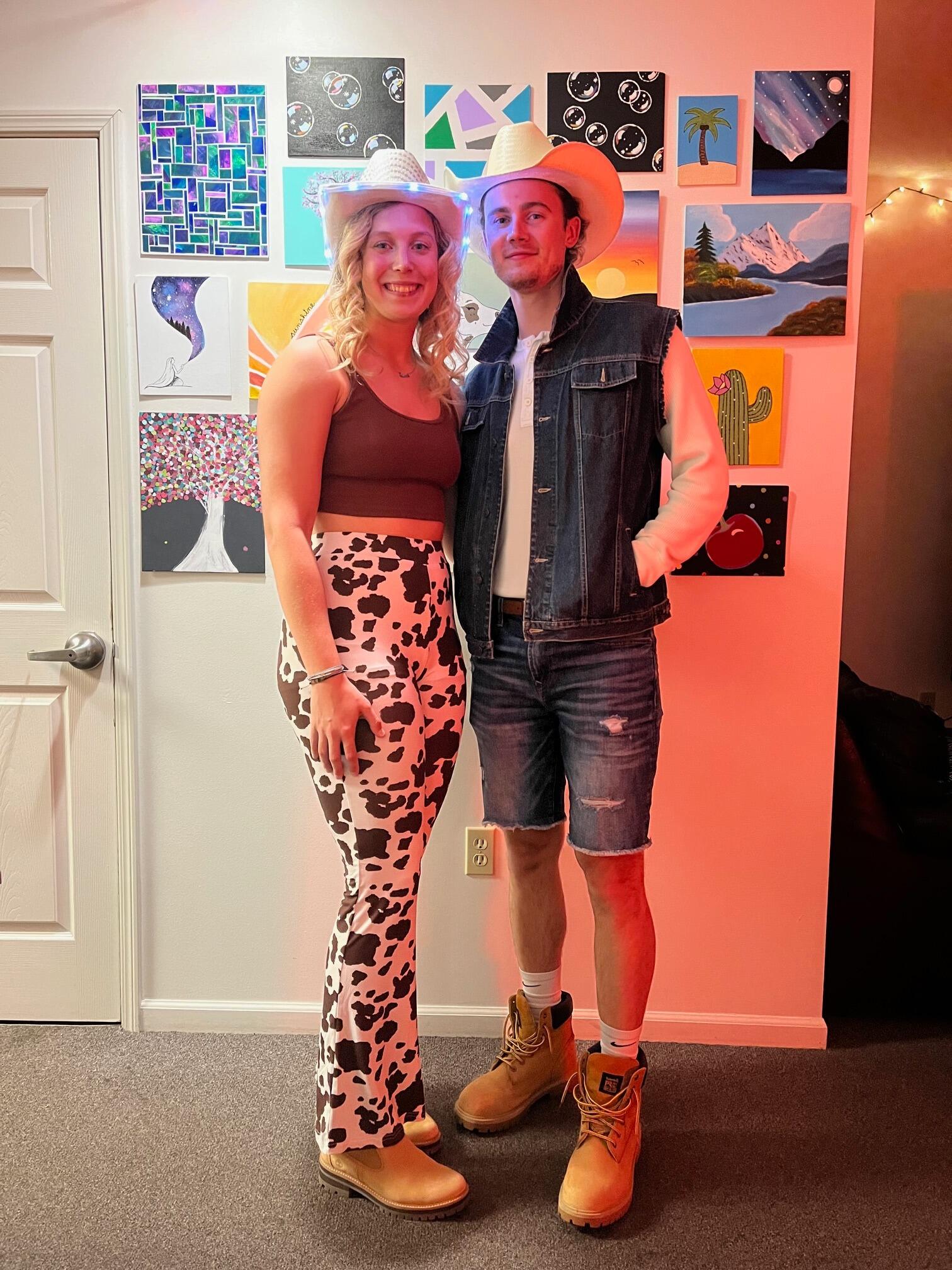 They dress up for Halloween, this year as a cowboy and cowgirl.