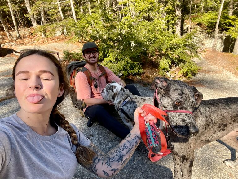 Hiking in New England with the pups, Roo and Petey :)