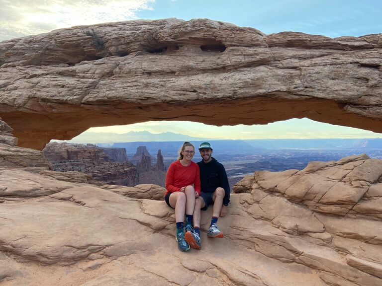 Hiking to see the sunrise at Mesa Arch in Canyonlands National Park