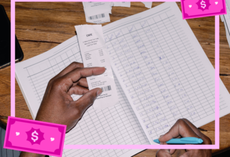 Person looking over receipts and tracking finances, how to prepare for a recession