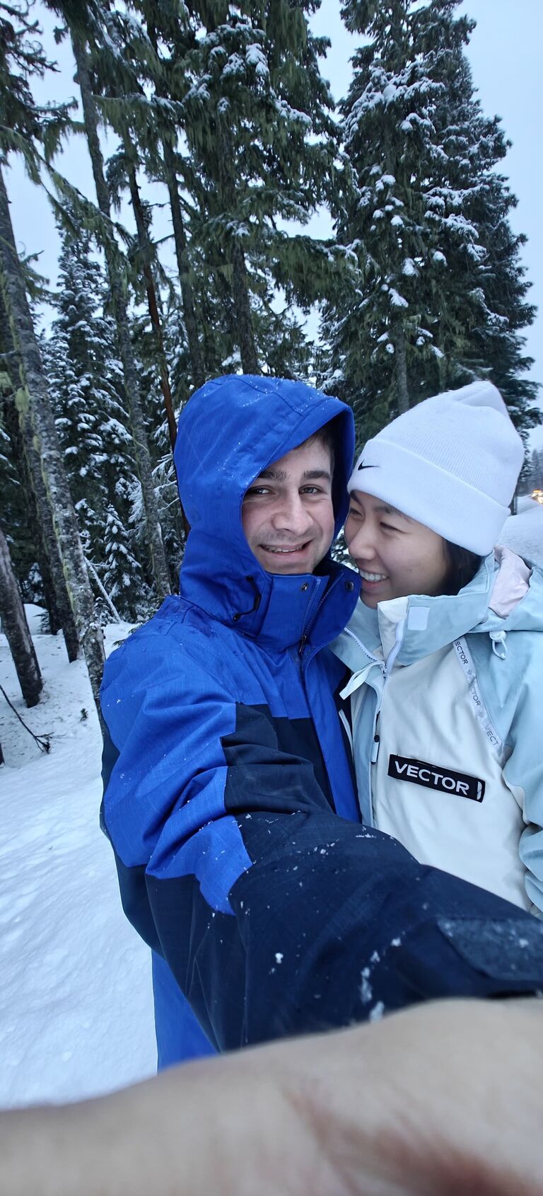 One of our favorite pictures taken with snow! The road was closed on the way up to Timberline Lodge for a ski adventure, however that didn't stop us from having a fun time at Ski Bowl! Alex taught Min skiing, he was so patient and encouraging, and Min learned fast!