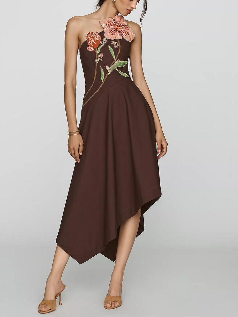 Yukiko Noritake x Anthropologie flower detail petite wedding guest dress