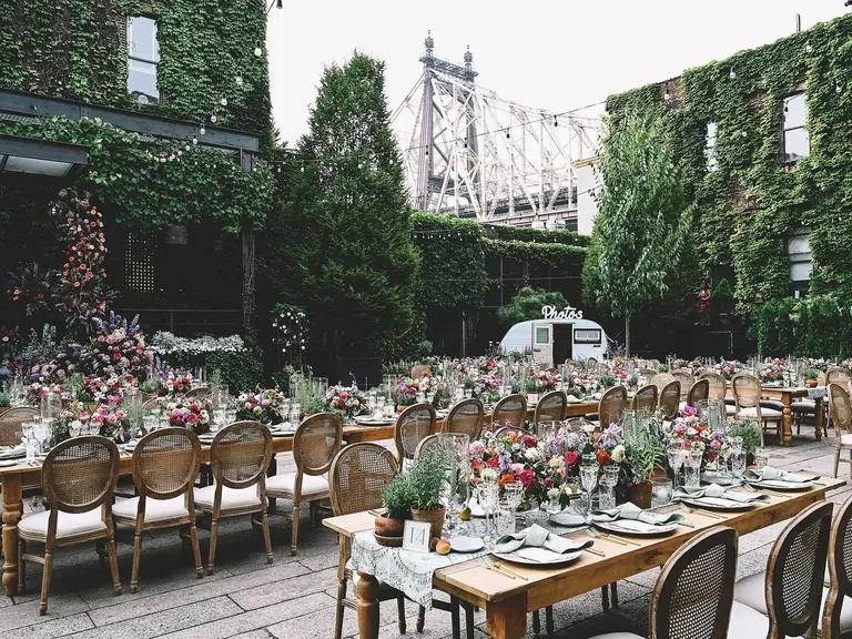 Outdoor wedding reception at The Foundry in Long Island City, NY