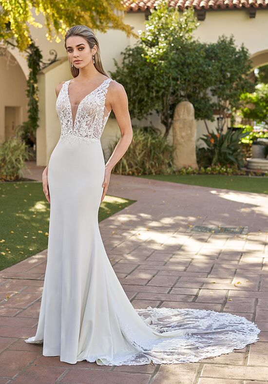 T212052 Romantic Sequin Lace & Stretch Crepe Wedding Dress with