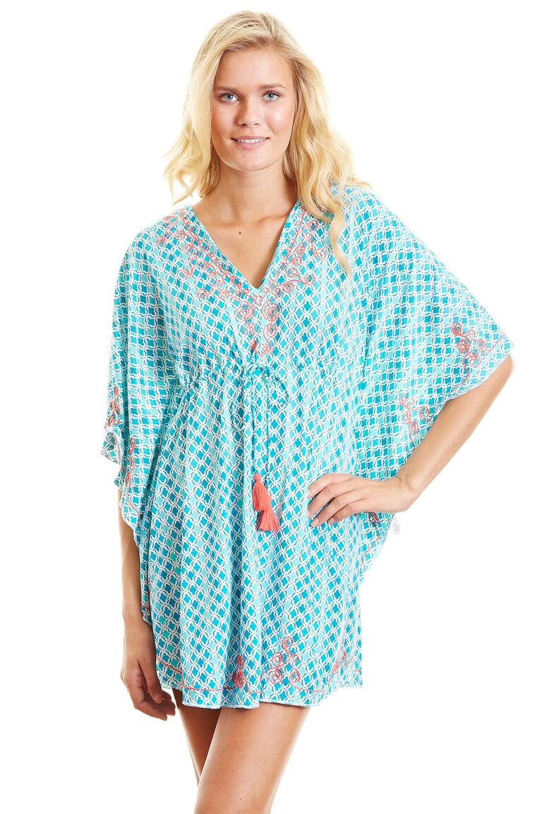 Cabana Life coral and turquoise trapeze tunic 