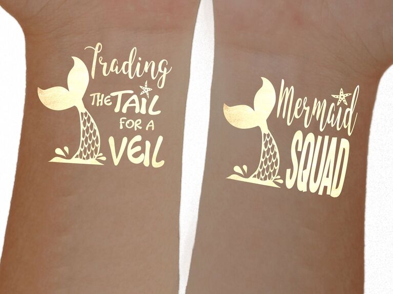 Gold mermaid tattoos for bachelorette party