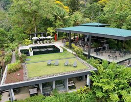 Rancho Pacifico aerial shot of the lodge and resort against the rainforest