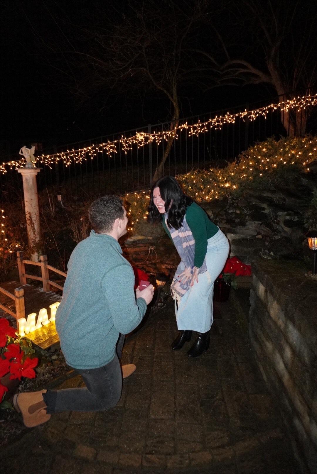 The best surprise of my life, in Tommy's grandparents backyard which is one of the first places he took me! This Christmas will forever live in my heart as my favorite one ever, of course I said yes before he even kneeled down!