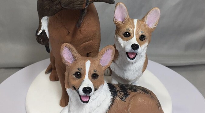 Corgi couple wedding cake topper,custom corgi cake topper,pembroke welsh corgi pets cake topper,birthday cake shops topper,bride and groom topper