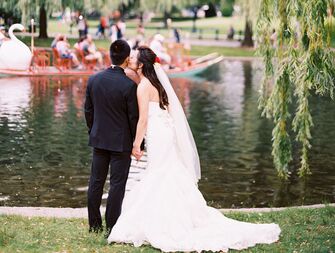 Boston couple kissing