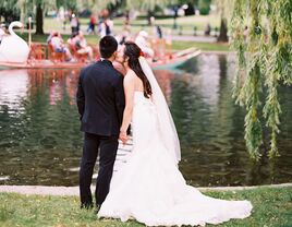 Boston couple kissing