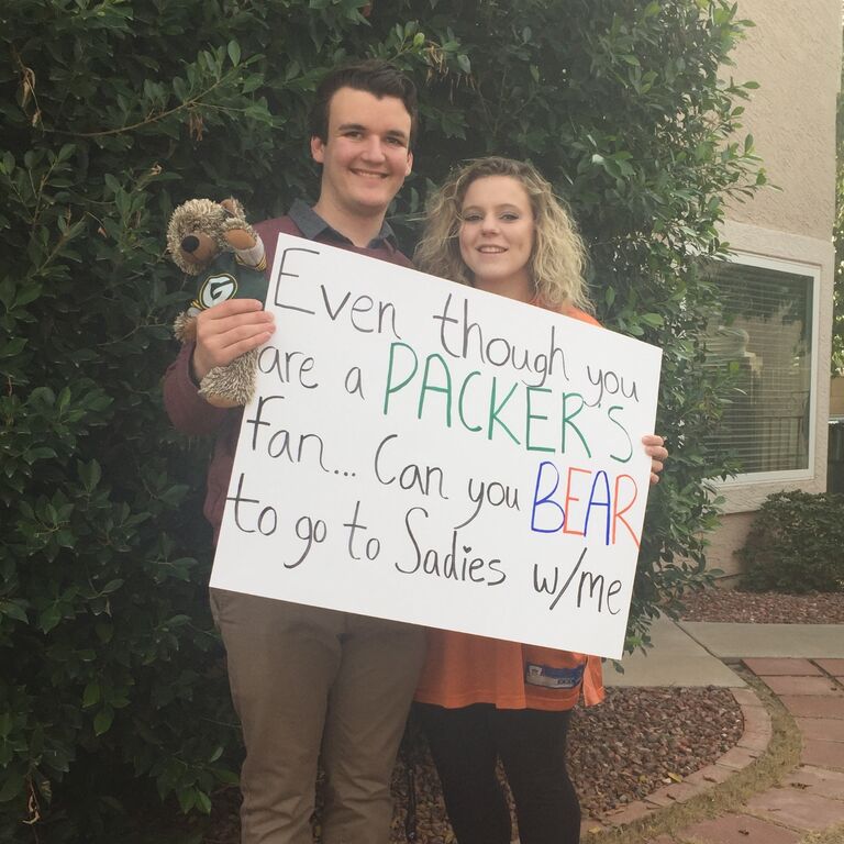We learned early on to put our sports differences aside but this was a fun way for Kelsey to ask Nick to the Sadies Hawkins Dance.