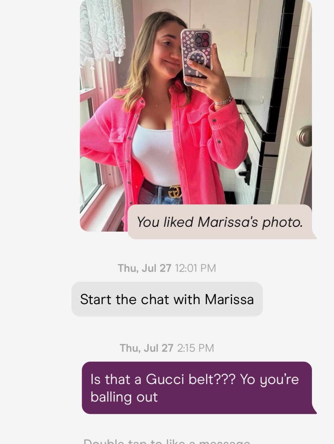 David liked Marissa on Hinge and sent her this message. 