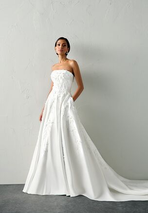 Strapless Stretch Mikado A-Line Gown with Sparkling Floral Appliqués