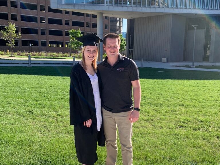 During our fourth year together, we both graduated with our undergrad degrees! Zac got a job at TQL, where he is still working and Emily began grad school to become an OT!