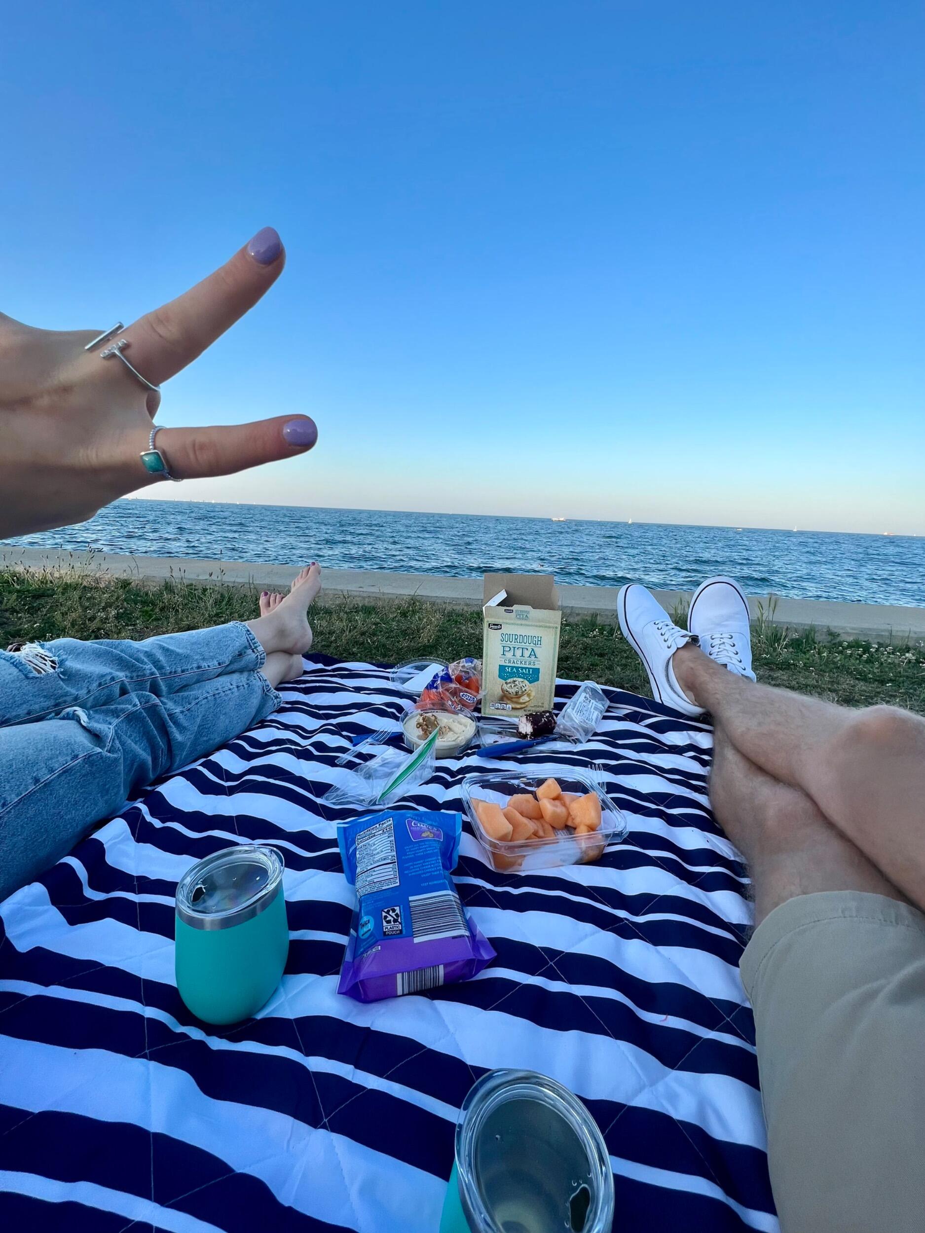 Our 3rd date! Picnic on the Lakefront trail, first "pic" together :)