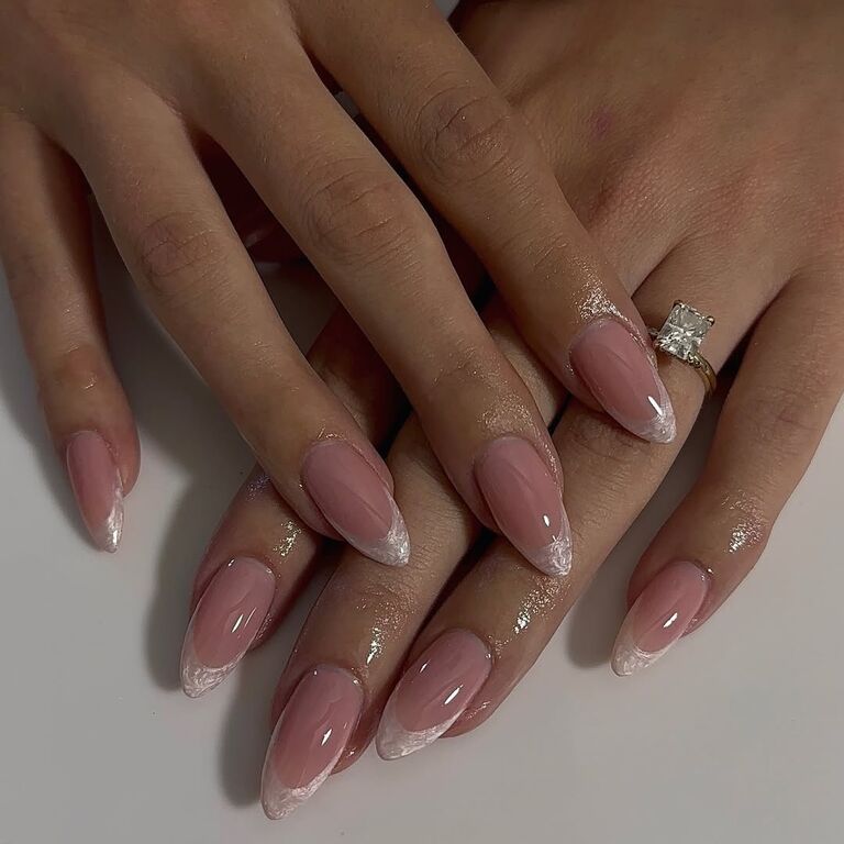 French manicure with pearly tips