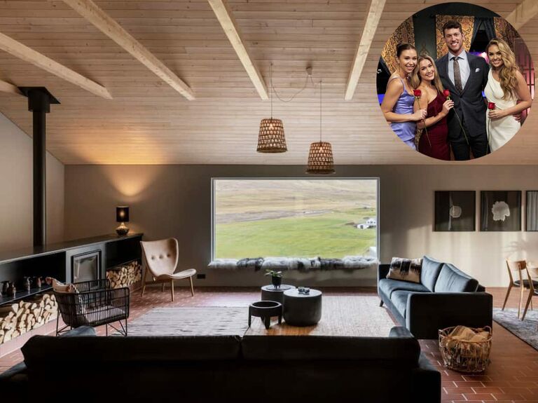 Luxury farmland villa in Iceland; Inset: Bachelor Clayton Echard with contestants