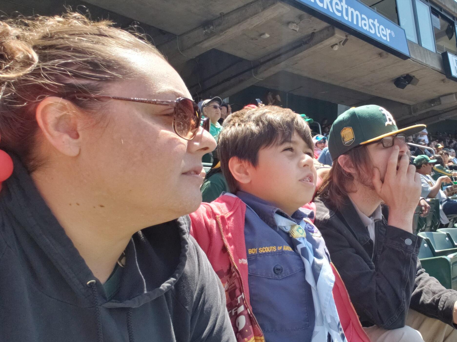 At the A's game for scouts -- their first ballgame together!