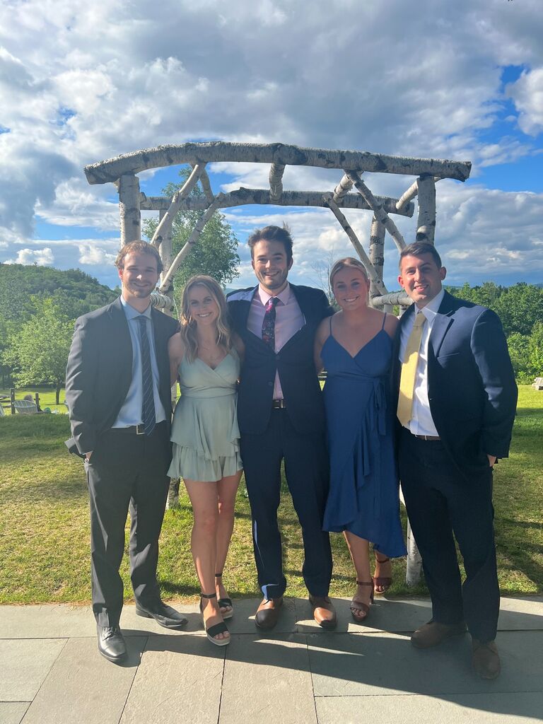 Celebrating Nick's friend, Curtis, and his wife Marissa's wedding with friends Matt, Meg, and RJ