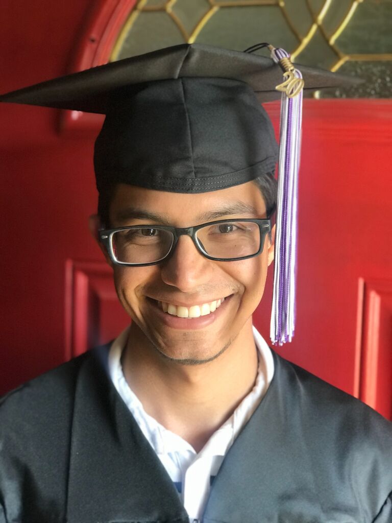 Sebas graduated in May of 2020, but we were still quarantined, so he received his diploma/cap/gown at home and we celebrated him!!