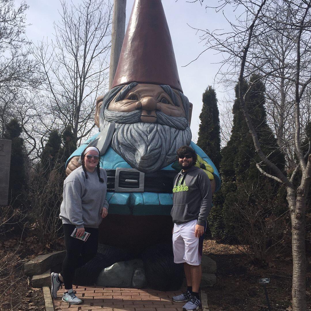 One of their many visits to Reiman Gardens to visit Elwood, the world's largest concrete gnome!