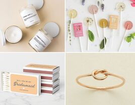 Bridesmaid proposal gifts: candles, lollipops, love knot ring, matches 