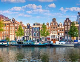 View of the colorful houses along the canal in Amsterdam