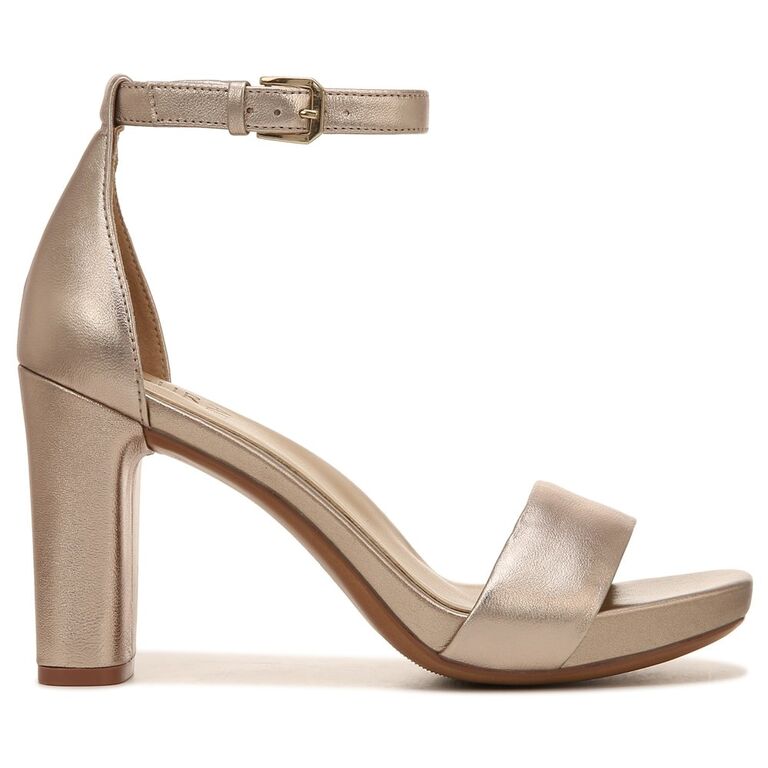 Light bronze leather comfortable block heel sandal for wedding