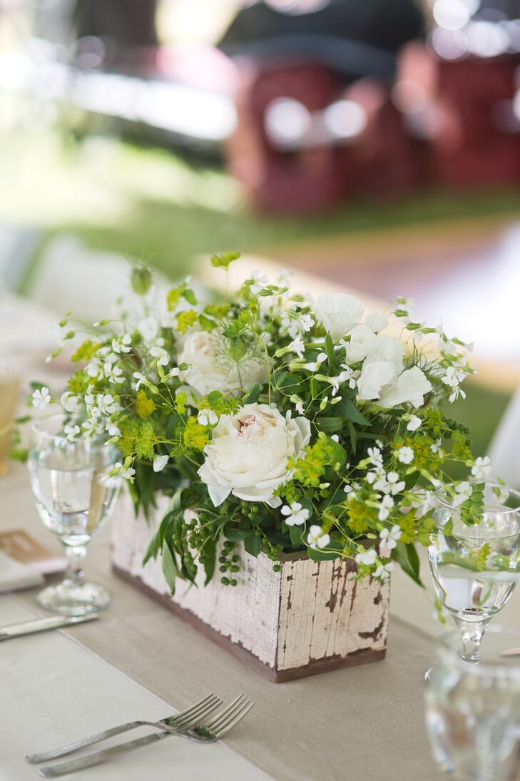 Rustic White and Green Centerpieces