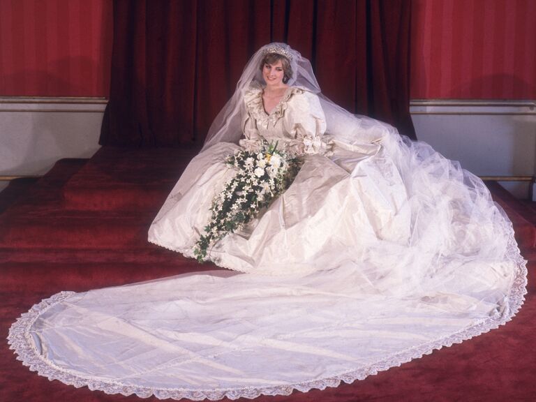 Princess Diana in her wedding dress designed by David and Elizabeth Emanuel in 1981.
