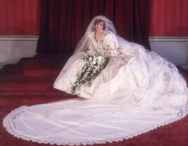 Princess Diana in her wedding dress designed by David and Elizabeth Emanuel in 1981.