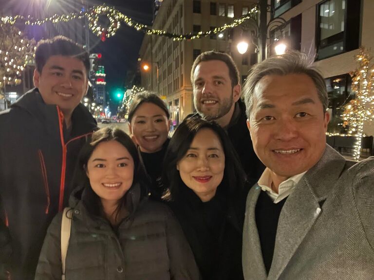 Us, my parents, my sister and her fiancé Kevin all out on New Years Eve! We all stayed in downtown Denver and had a very eventful and fun night out! This is us all enjoying the lights and fireworks on Larimer Square!