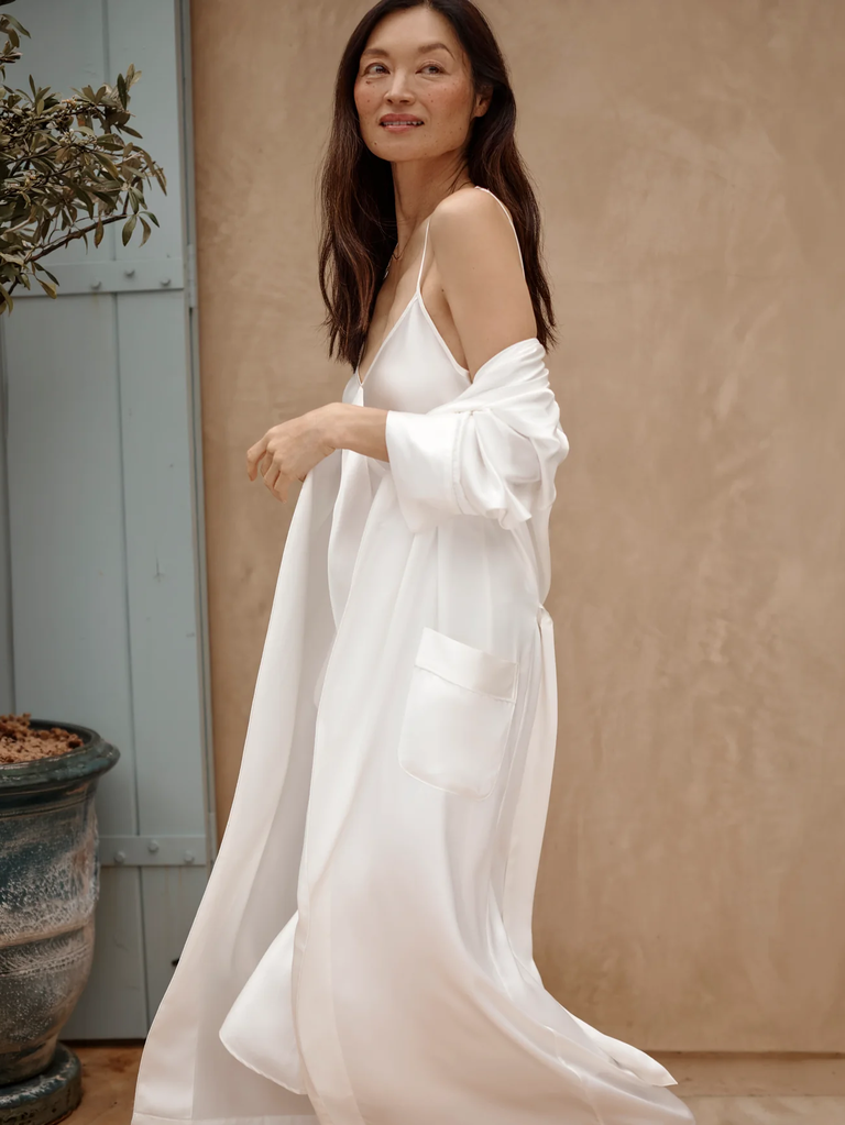 Long silk bridal robe