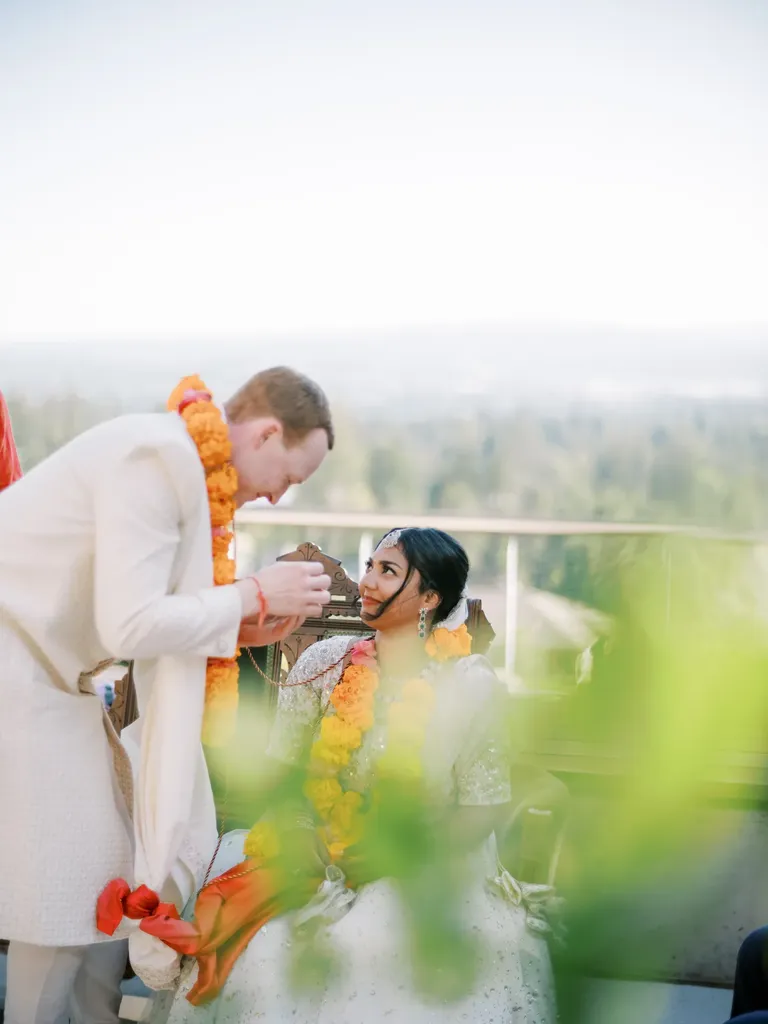 Groom's Scarf Tied to Bride's Shawl in Granthibandan, a Part of the Indian Ceremony