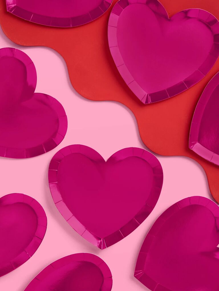 Hot pink foil heart plates for your engagement party