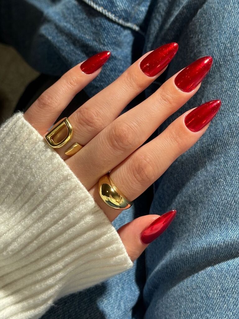 Red chrome Valentine's Day nails