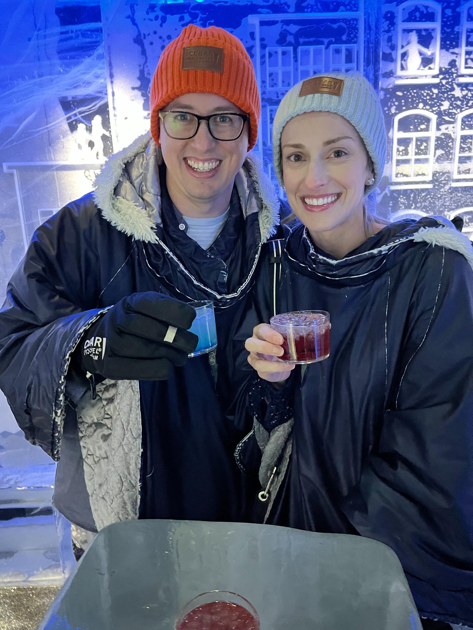 Kirsten and Tyler visit the ICEBAR Stockholm and get coordinating beanies on their Sweden trip.