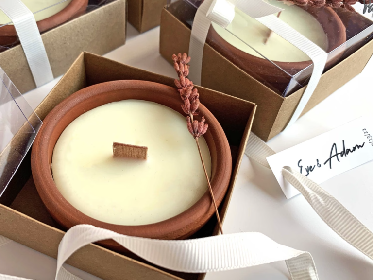 Terracotta candle wedding favors
