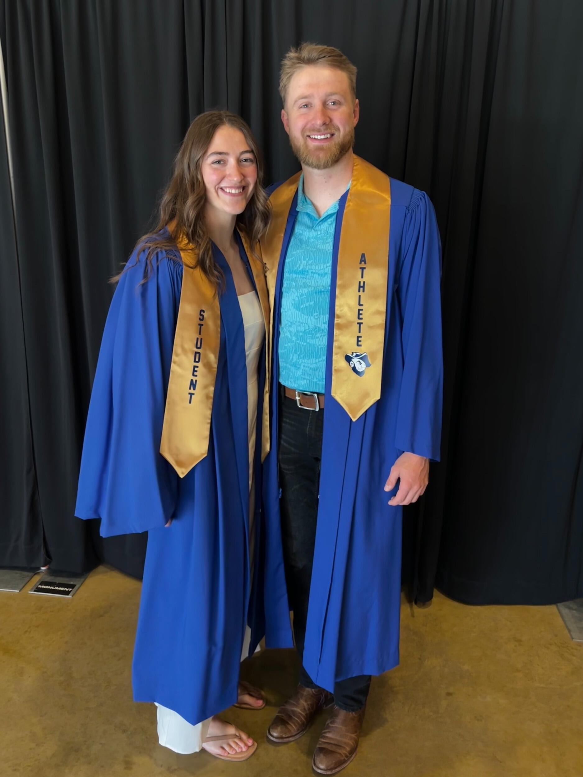 Graduation day. Jayden graduated with his degree in mechanical engineering, Madelyn graduated with her degree in health science.