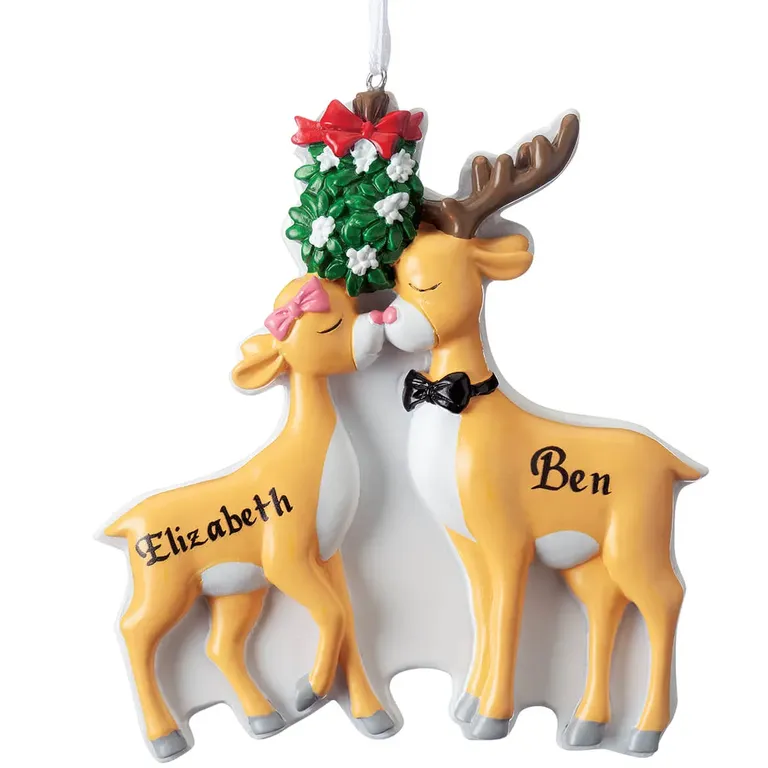 Personalized Kitschy Kissing Reindeer Ornament 